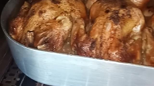Red chicken in the oven