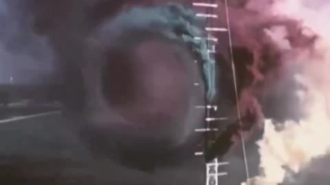 A visual representation of wake turbulence caused by an airplane