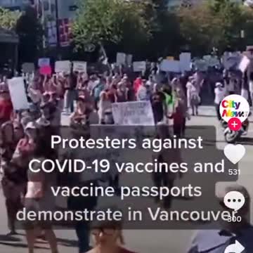 Protesters against COVID-19 vaccines and vaccine passports demonstrate in Vancouver.