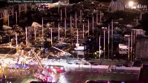 Drone footage shows collapsed Illinois warehouse after tornadoes sweep US