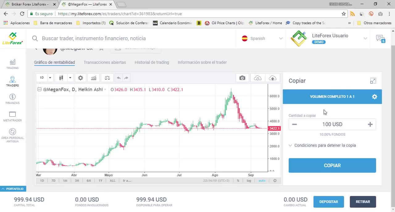 Copiar a un trader en la plataforma Social Trading de LiteForex