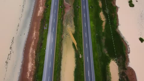 Roads along the beach, aerial view.