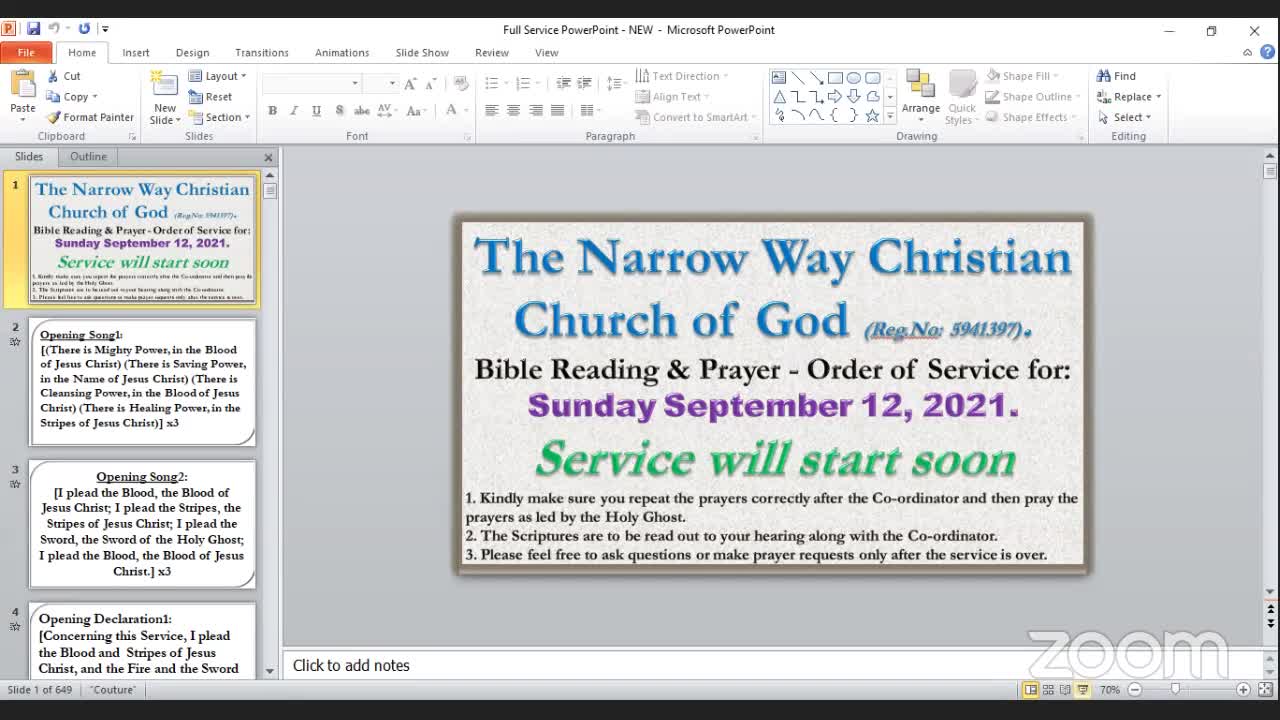 The Narrow Way Christian Church of God Service - Sunday 20210912