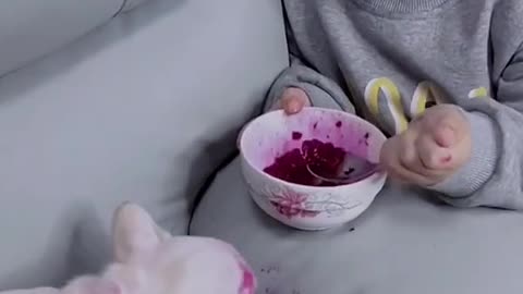Funny baby and his pet