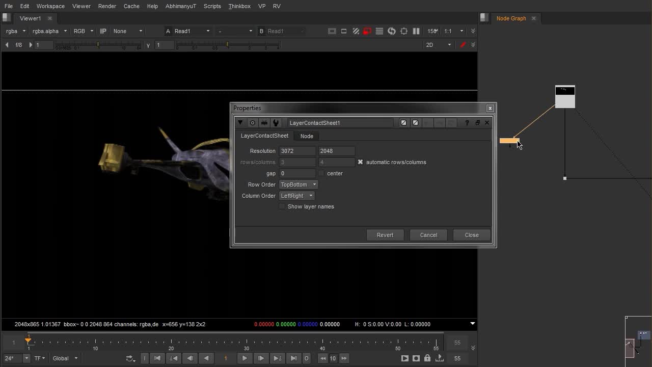 LayerContactSheet settings of the spacecraft