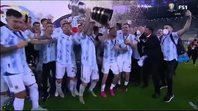 Messi Lifting his first ever national trophy Copa America Win 2021