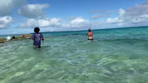 Land Based GT Giant Trevally From Shore Popping Fishing In crazy blue water