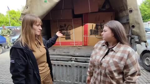 Humanitární pomoc dodaná Ruskem do Doněcku v podobě vozíků pro invalidy