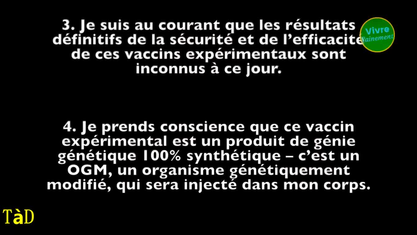 Vaccins anti-covid, le formulaire que l'on devrait avoir à remplir et signer.