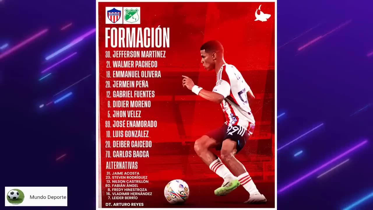 Once inicial de Junior y Deportivo Cali
