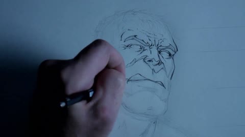 Draw a sharp expression on the Hulk's face