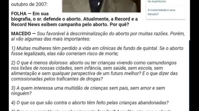 promove o ABORTO e os fiéis apoiam ...