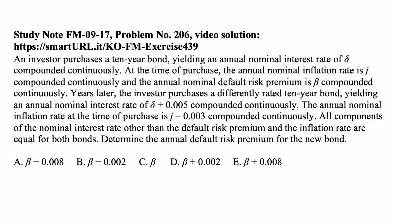 Exam FM exercise for January 15, 2022