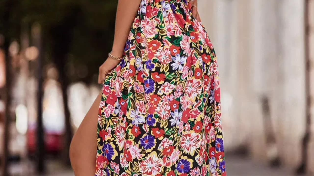 Floral Open Back Slit Maxi Dress