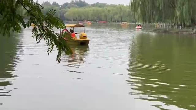 Playing on the lake in a boat