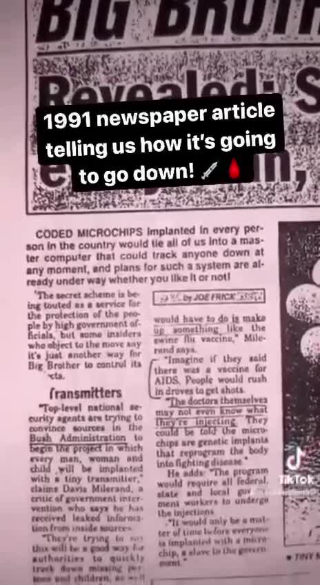 Secret plan to tag every man, woman and child on the planet was revealed in 1991