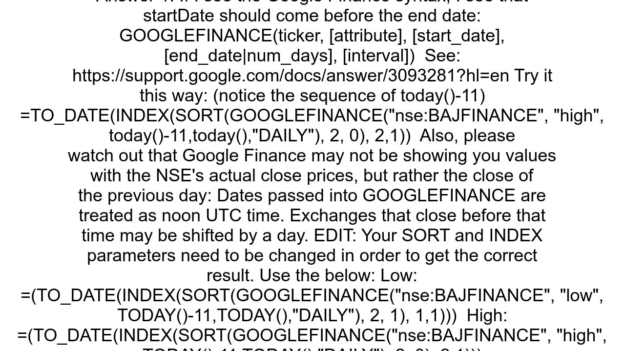 Google Finance fetch DATE of high and low