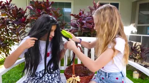 Nastya helps people and shows a good example of behavior