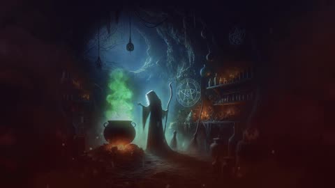 Witch's Cave Sounds: Eerie Ambience with Bubbling Cauldron, Crackling Fire