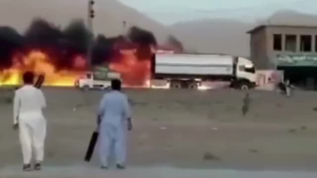 We leave for Pakistan, where a truck caught fire while working at a gas station.