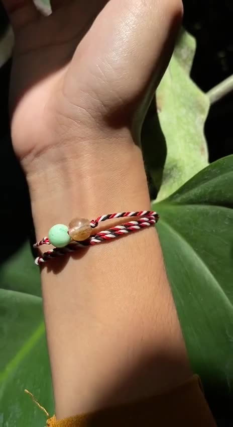 Tridatu Prosperity Bracelet with Sedana Hair and Jade - Charm Bracelet for Success and Health