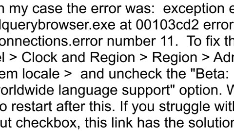 exception emyxerror in module mysqlquerybrowser exe at 00111E52