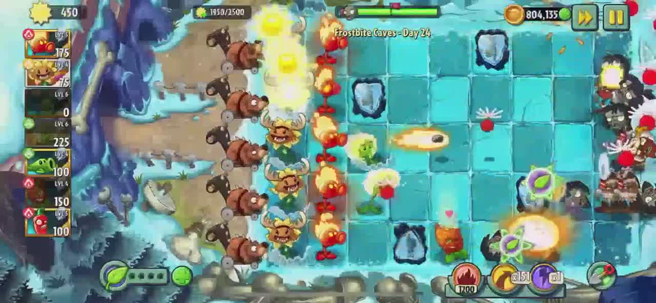 Plants vs Zombies 2 Frostbite Caves - Day 24