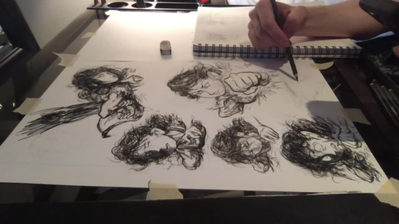 Timelapse: Charcoal art for page 100 in 18 minutes