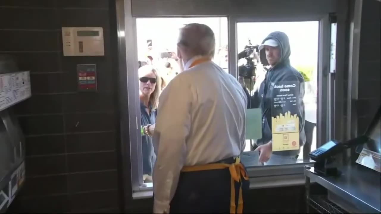 Former president Donald trump visits a McDonalds in phliadelphia