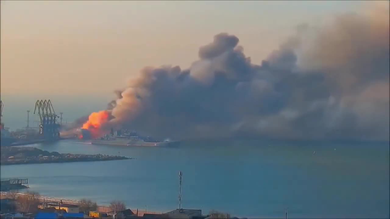 Ukrainian Missile Strike At large Russian Landing Ships in Berdyansk Port Results in Explosion