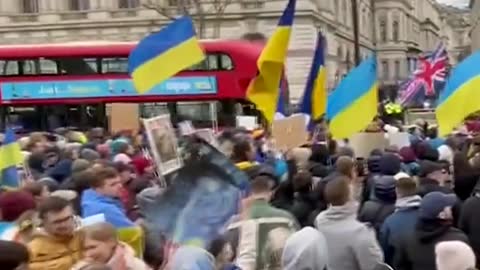 "Stand with Ukraine!" some protesters chanted. "Sanctions now!" said others.