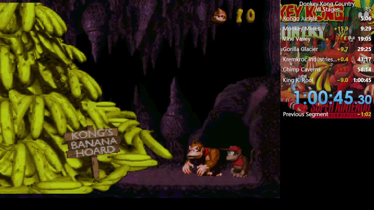 Donkey Kong Country Speed Run PB 1:00:45