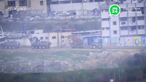 A video released by Hamas’ Monday show the terrorists firing an anti-tank missile at an Israeli army