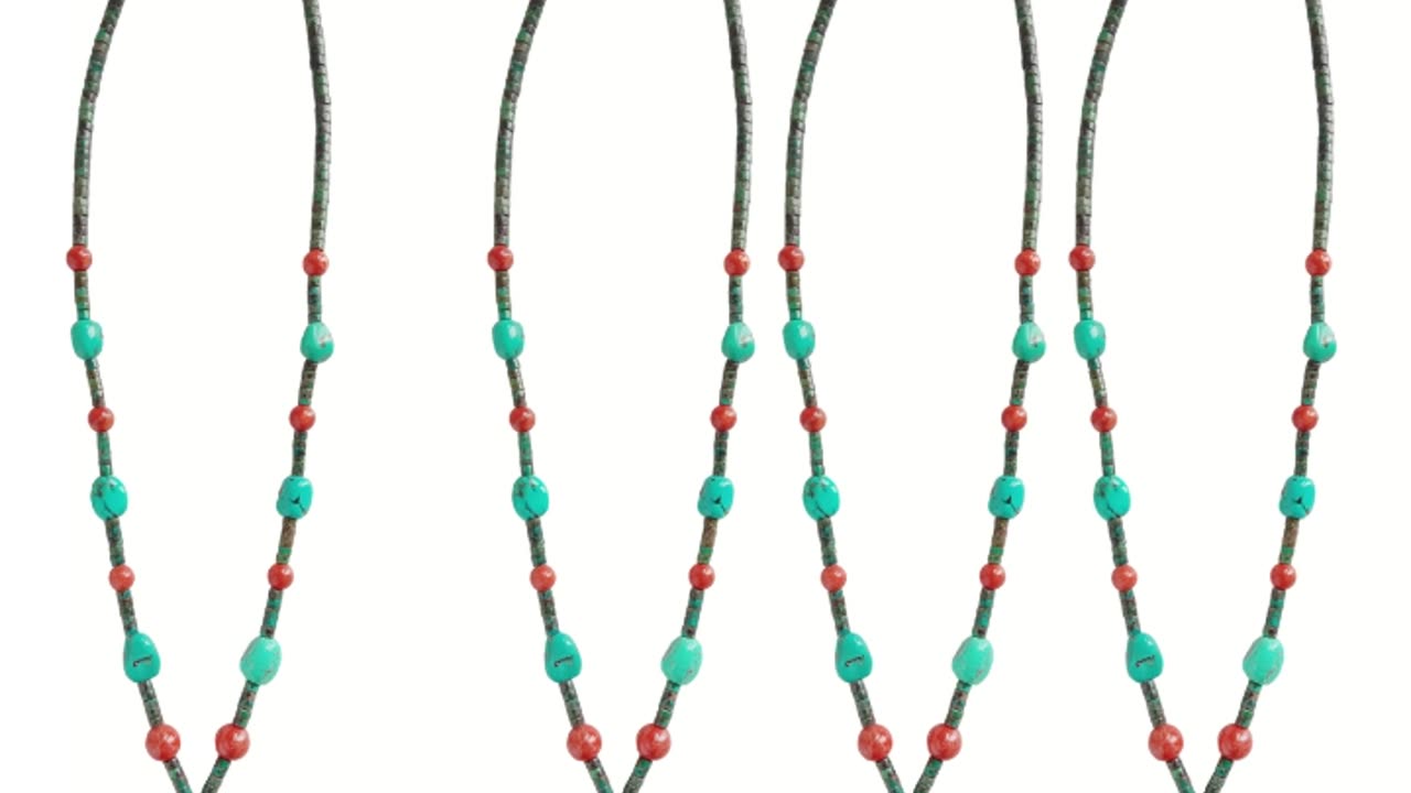 Free-shape Natural turquoise and heishi beads with red coral bead Southwest jewelry pendant necklace