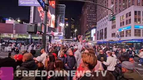 Trump Supporters and passersby is gathered at 7th Avenue and 34th street to watch the Trump Rally