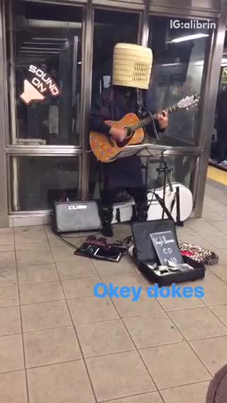 Basket head guy plays weird song on subway okey doke