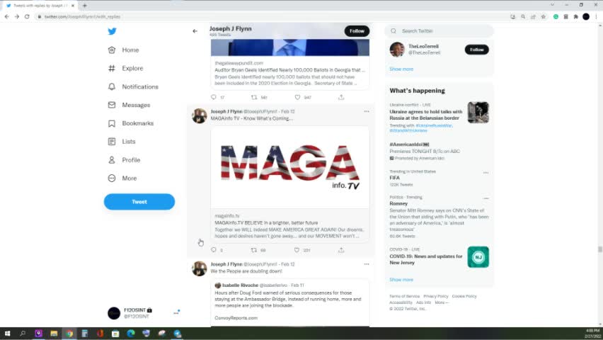 Misc Joseph Flynn tweets Feb 7 2022 thru Feb 27 2022 date of capture 2.27.2022