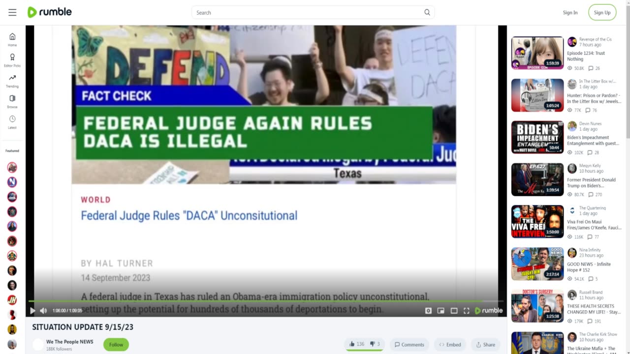 rumble - federal judge rules 'DACA' Unconstitutional
