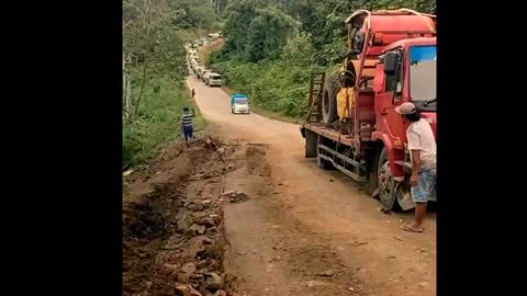 Mini bus against incline.