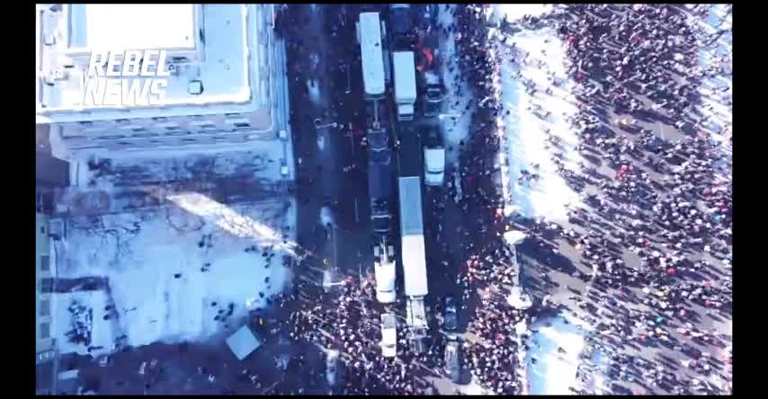 Aerial shots Freedom Truckers Convoy Ottawa Canada Jan 29, 2022