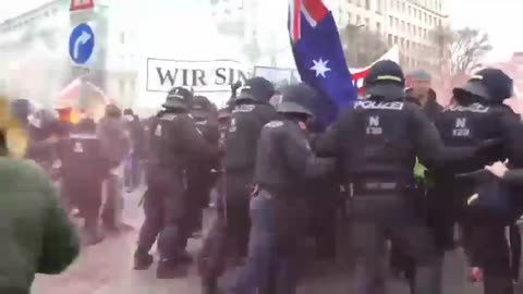 Police trying to stop protesters in Austria fighting for Freedom against Mandates & restrictions