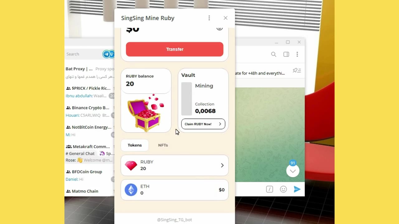 new wallet telegram same nearwallet singsing mine ruby