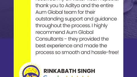 Thank you, Mr. Rinkabath Singh, for this wonderful review | ⭐⭐⭐⭐⭐ | AUM Global Migration