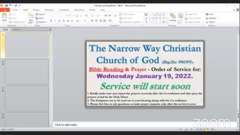 The Narrow Way Christian Church of God - Wednesday Service - 19/01/22