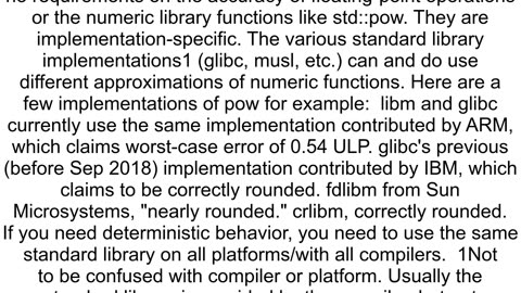 Does the implementation of pow function in CC vary with platform or compiler