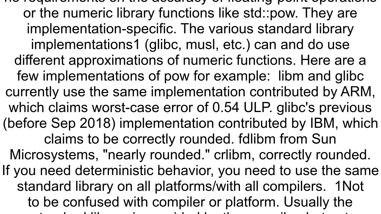 Does the implementation of pow function in CC vary with platform or compiler