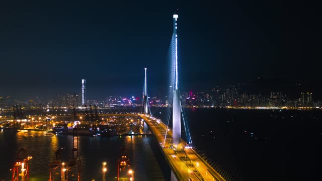 Bridge Terminal Architecture Traffic Night City 4K