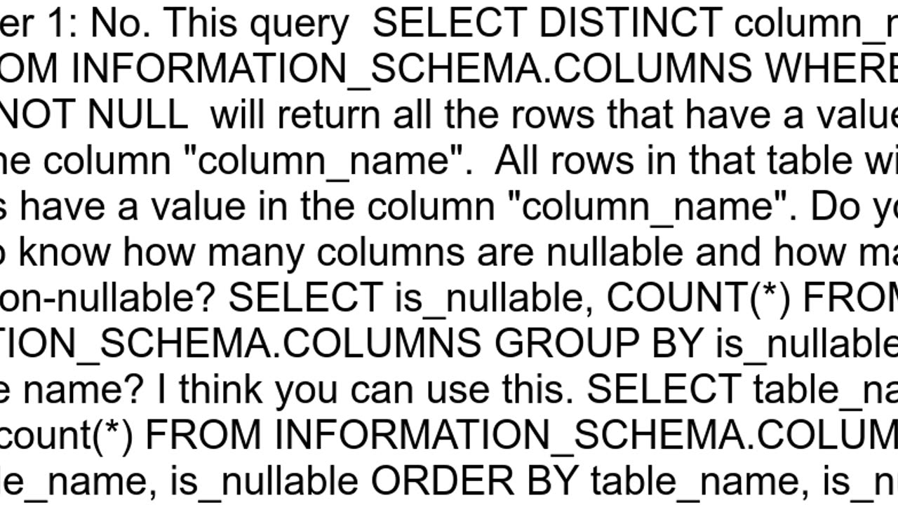 Finding columns that are NOT NULL in PostgreSQL