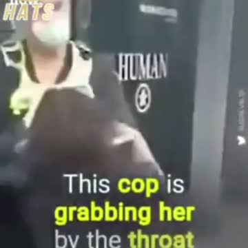 Satanic Super Soldier choking a woman for not wearing a mask.