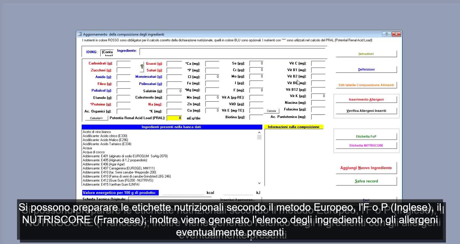 Etichettatura nutrizionale - Nutriscore - FoP - Aggiornamento Database